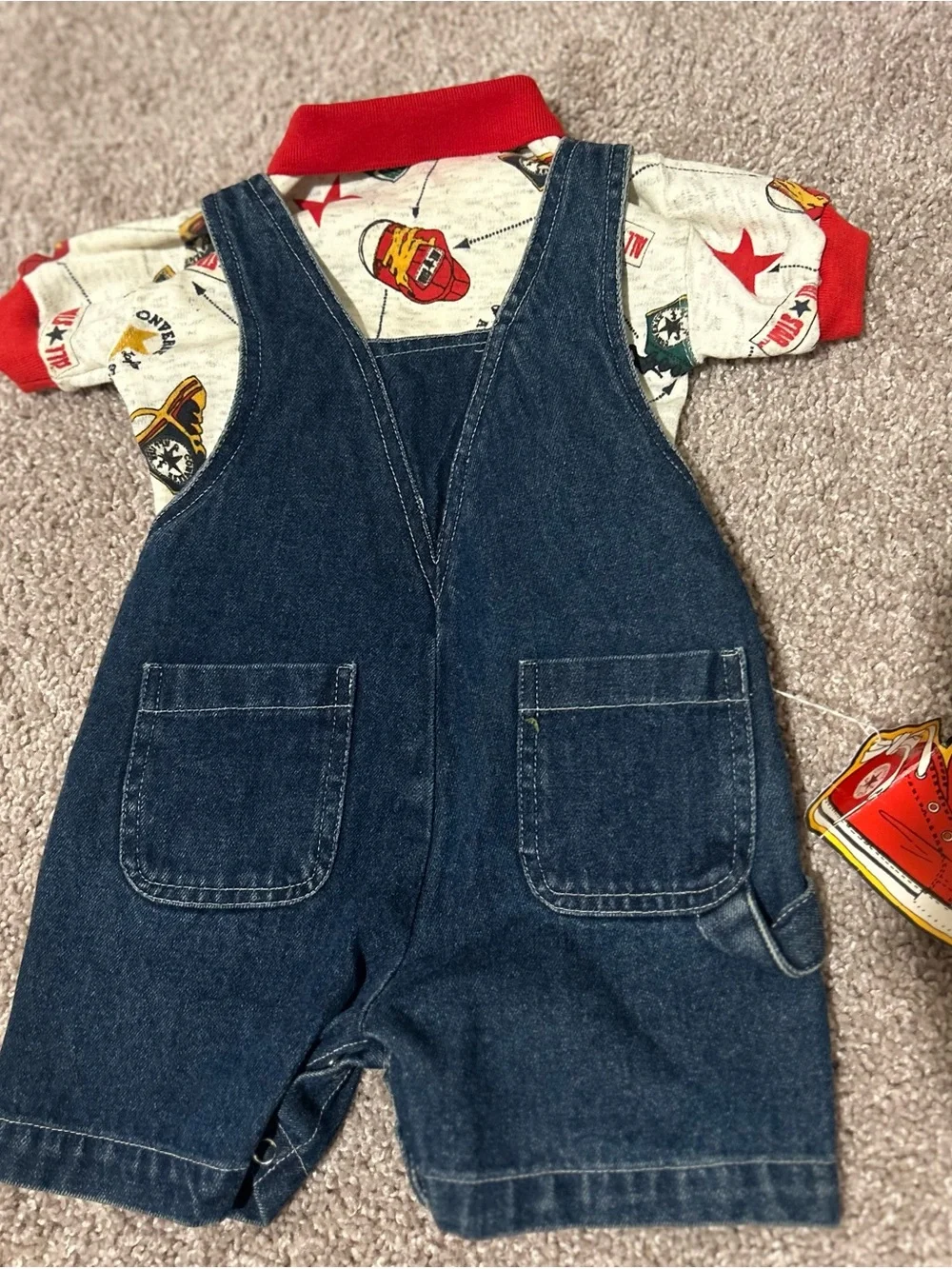 Vintage Converse All Star Baby Denim Overall Outfit Set Size 6/9 Months NWT